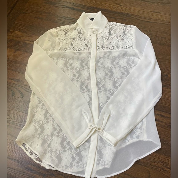 Zara Tops - Zara Sheer Romantic White Lace Blouse Top Size L